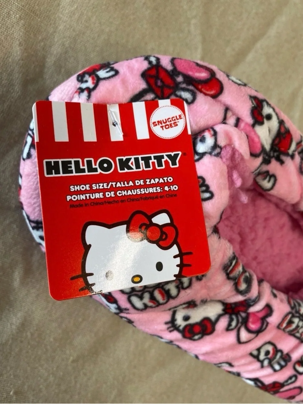 Hello Kitty Pink Fleece Grip Socks with Heart Print
